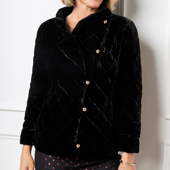 Talbots - New! Quilted Petite Velvet Jacket Black - Picture 1 of 12